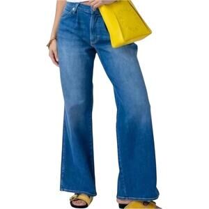 Amo Florence Pleated Jeans Wide Leg 5-pocket High Waisted Denim Wistful Blue 31